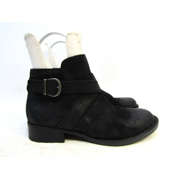 Born Size 8 M Black Leather Zip Buckle Ankle Fashion Boots Bootie - Picture 3 of 11